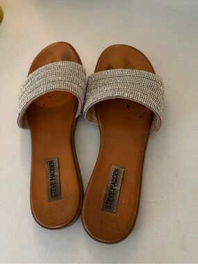 Steve Madden Crystal Embellished Brown Footbed Slide Sandals